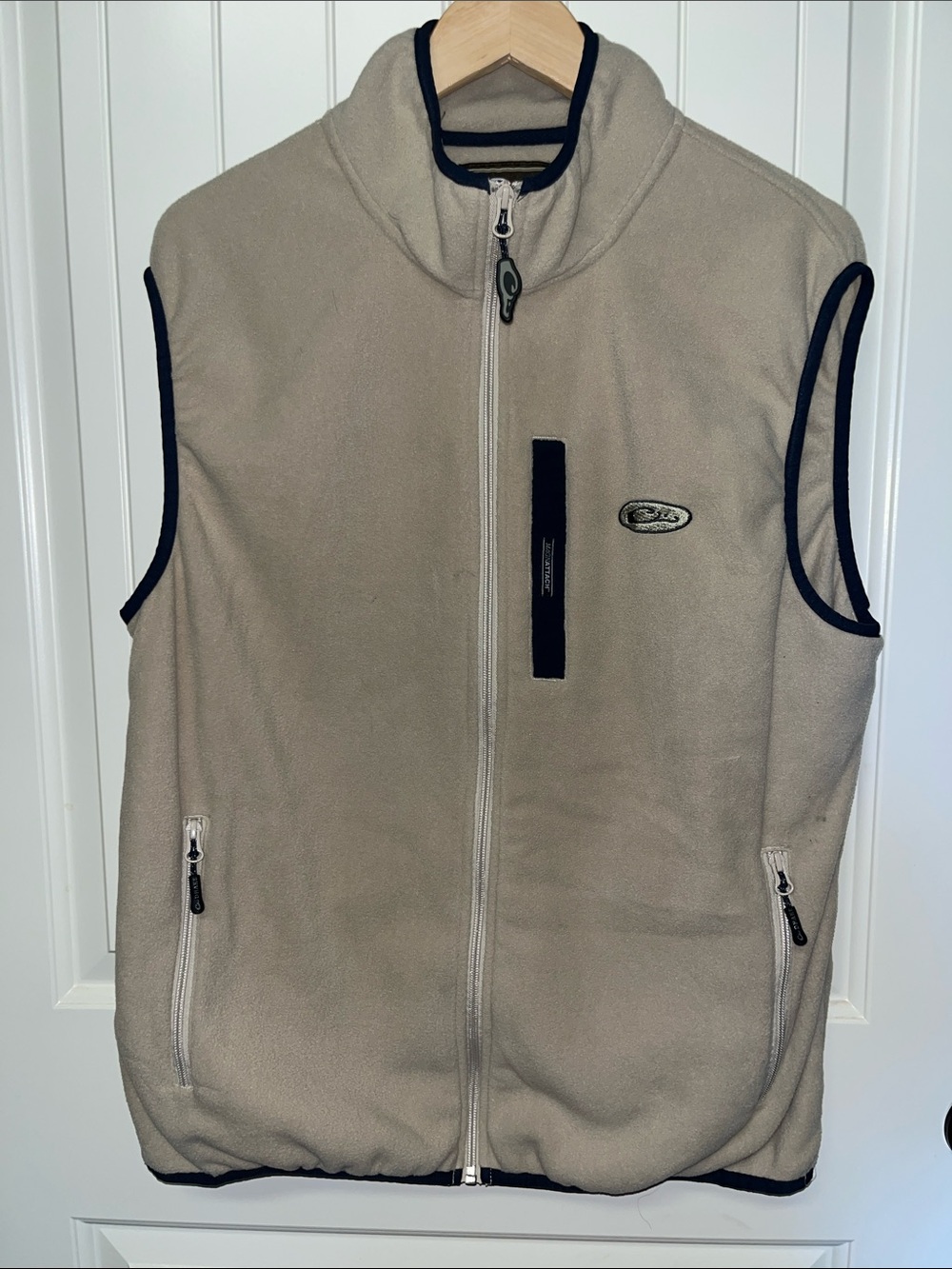 Drake Taupe Fleece Vest with Navy Trim